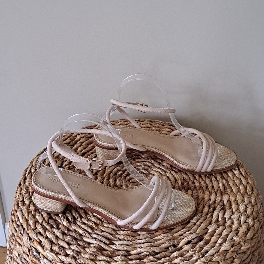 J.MCLAUGHLIN Womens Sunniva Nude Suede Strappy Sandals/Raffia 2" Heels S-8.5‎